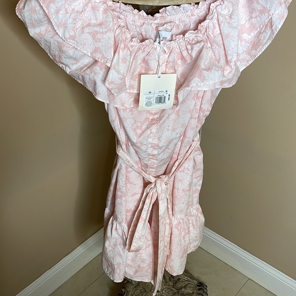 Lisa Marie Fernandez Off The Shoulder Floral Ruffle Mini Dress Pink Size 3X NWT| - Picture 11 of 17